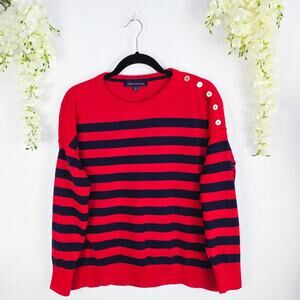 Tommy Hilfiger Sweater Jumper Large Red Navy Stripe Nautical Preppy Classic USA